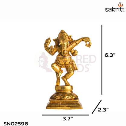 Sacred Needs Brass Dancing Ganesha Idol – 6.3 Inch (16 cm) Height | Nataraja Style Ganesha Statue for Pooja & Home Décor