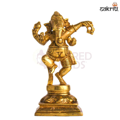 Sacred Needs Brass Dancing Ganesha Idol – 6.3 Inch (16 cm) Height | Nataraja Style Ganesha Statue for Pooja & Home Décor