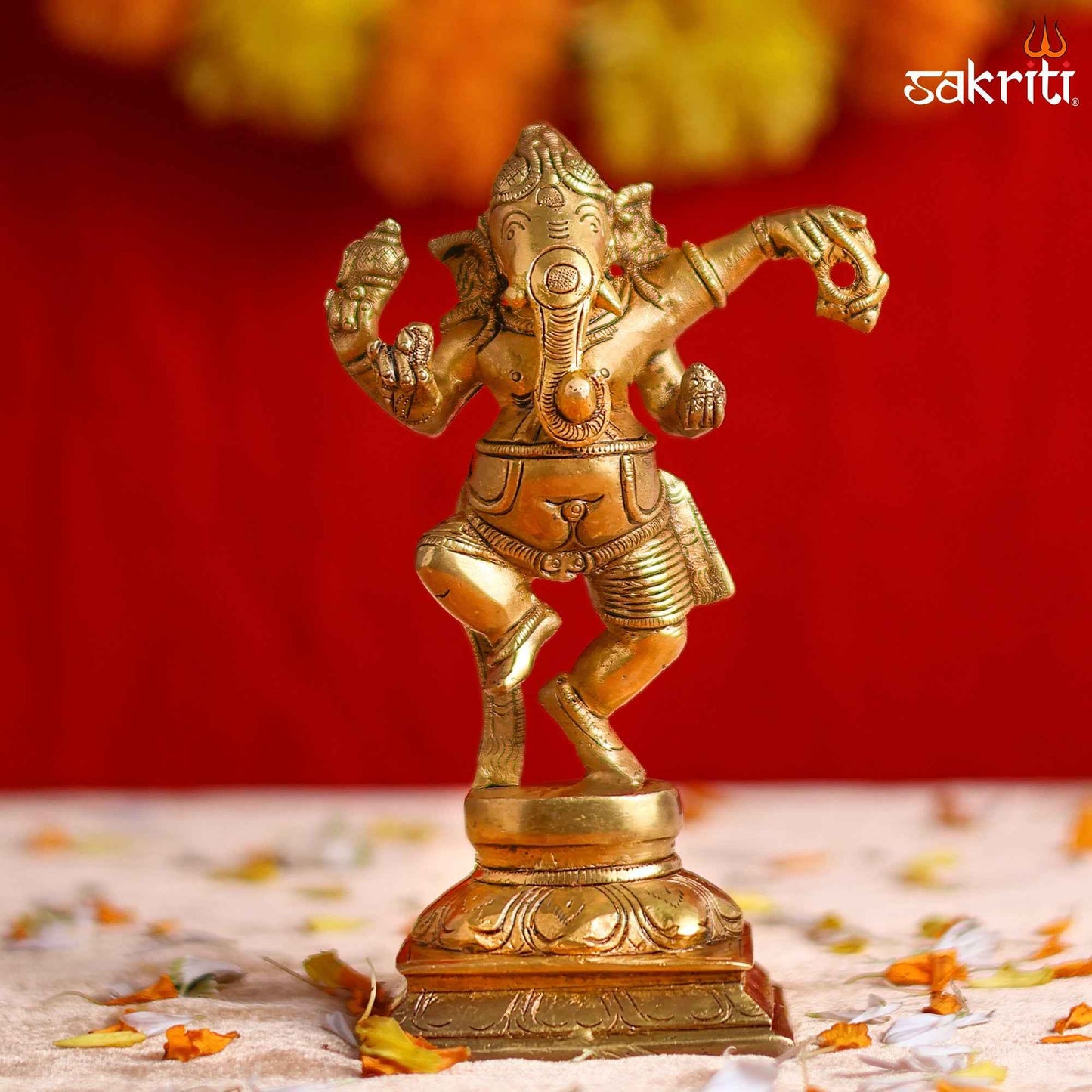 Sacred Needs Brass Dancing Ganesha Idol – 6.3 Inch (16 cm) Height | Nataraja Style Ganesha Statue for Pooja & Home Décor