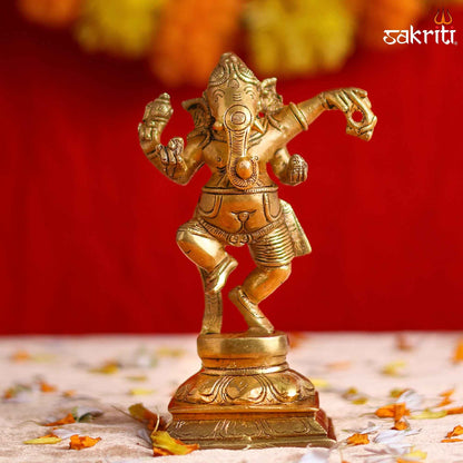 Sacred Needs Brass Dancing Ganesha Idol – 6.3 Inch (16 cm) Height | Nataraja Style Ganesha Statue for Pooja & Home Décor