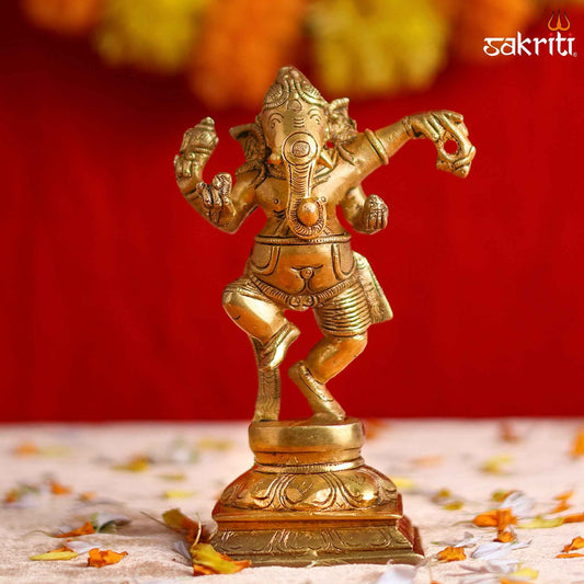 Sacred Needs Brass Dancing Ganesha Idol – 6.3 Inch (16 cm) Height | Nataraja Style Ganesha Statue for Pooja & Home Décor