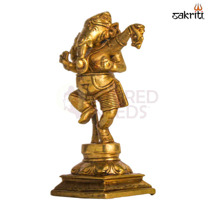 Sacred Needs Brass Dancing Ganesha Idol – 6.3 Inch (16 cm) Height | Nataraja Style Ganesha Statue for Pooja & Home Décor