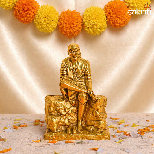 Sacred Needs Brass Sai Baba Idol – 5.7 Inch (14.5 cm) Height | Shirdi Sai Baba Statue for Pooja Room & Home Temple