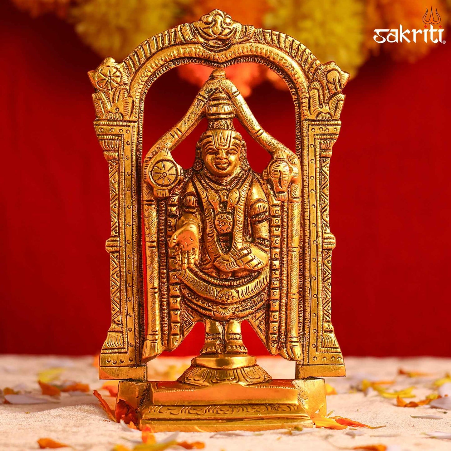 Sacred Needs Brass Perumal Idol – 6.3 Inch (16 cm) Height | Lord Vishnu Perumal Statue for Pooja Room, Temple & Spiritual Décor