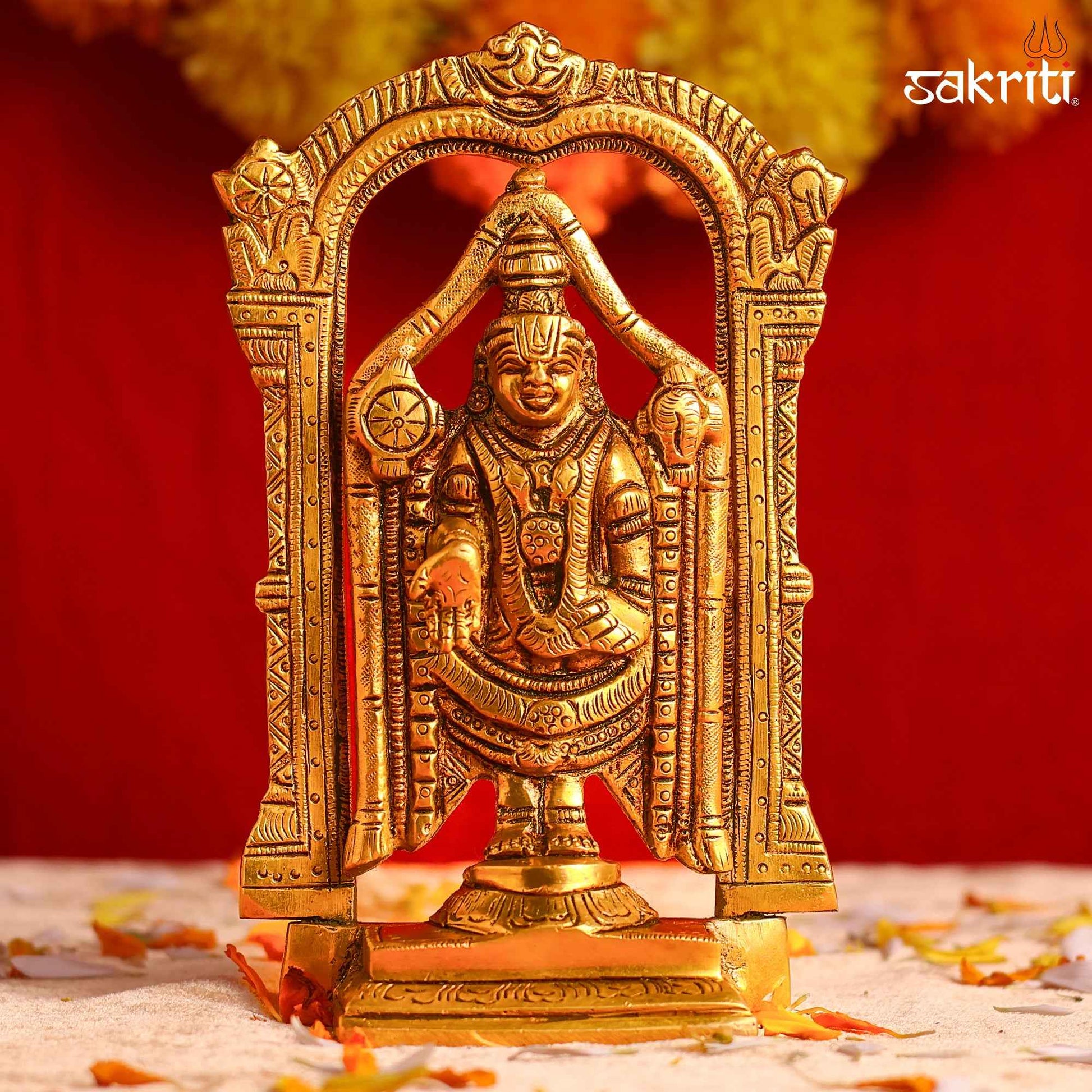 Sacred Needs Brass Perumal Idol – 6.3 Inch (16 cm) Height | Lord Vishnu Perumal Statue for Pooja Room, Temple & Spiritual Décor