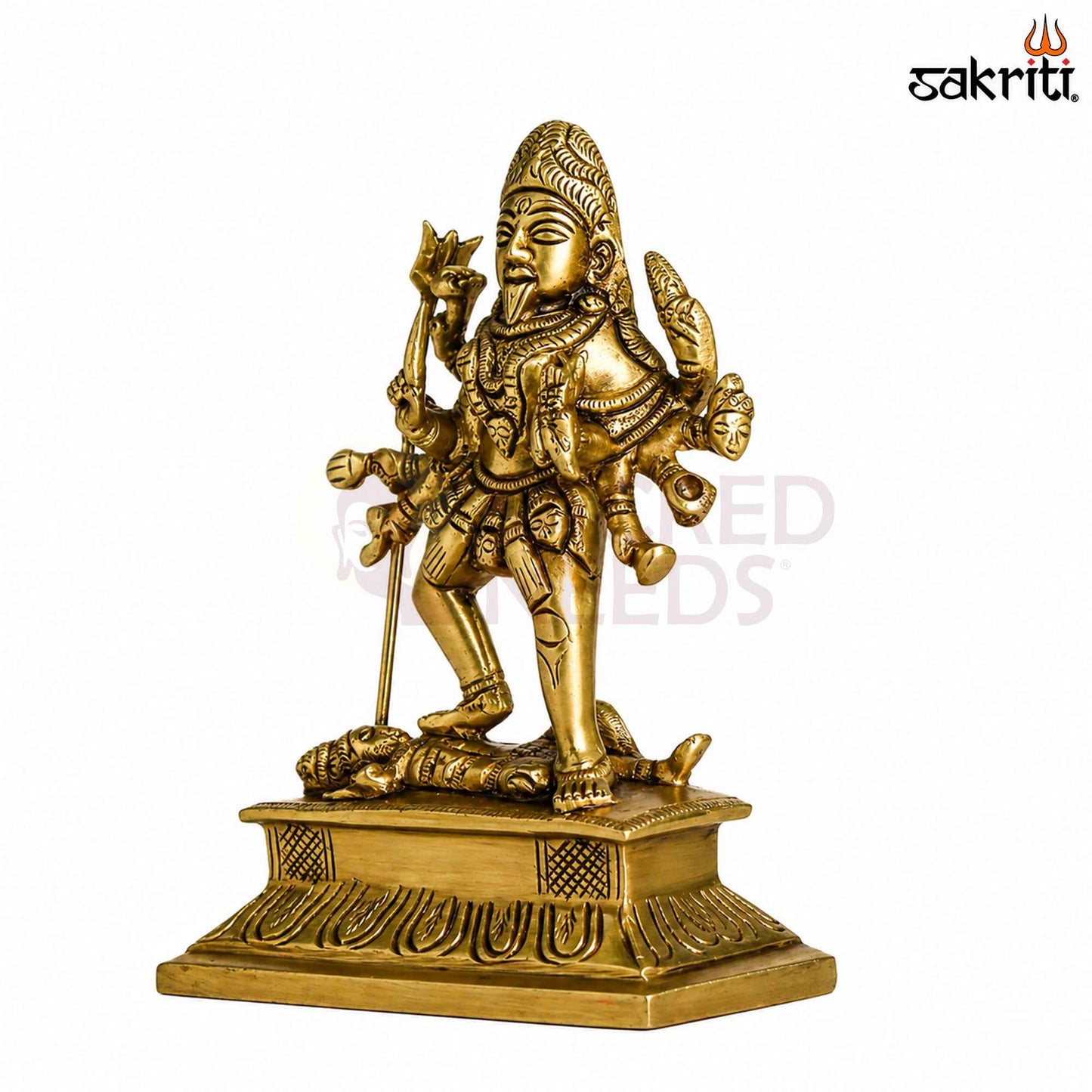 Sacred Needs Brass Kali Idol – 4.2 Inch (10.7 cm) Height | Goddess Kali Statue for Protection, Shakti Worship & Pooja Décor