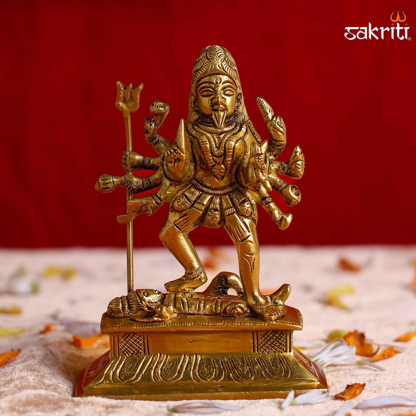 Sacred Needs Brass Kali Idol – 4.2 Inch (10.7 cm) Height | Goddess Kali Statue for Protection, Shakti Worship & Pooja Décor