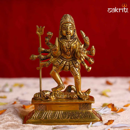 Sacred Needs Brass Kali Idol – 4.2 Inch (10.7 cm) Height | Goddess Kali Statue for Protection, Shakti Worship & Pooja Décor