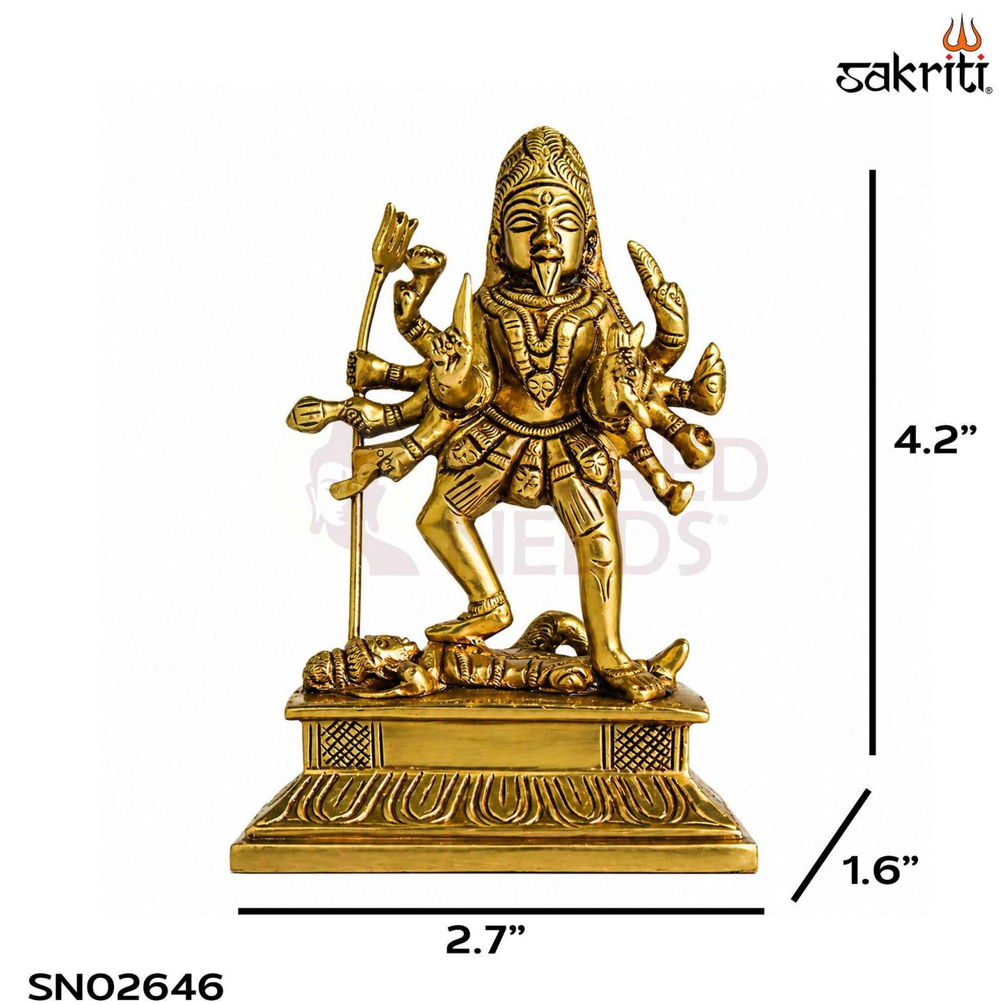 Sacred Needs Brass Kali Idol – 4.2 Inch (10.7 cm) Height | Goddess Kali Statue for Protection, Shakti Worship & Pooja Décor