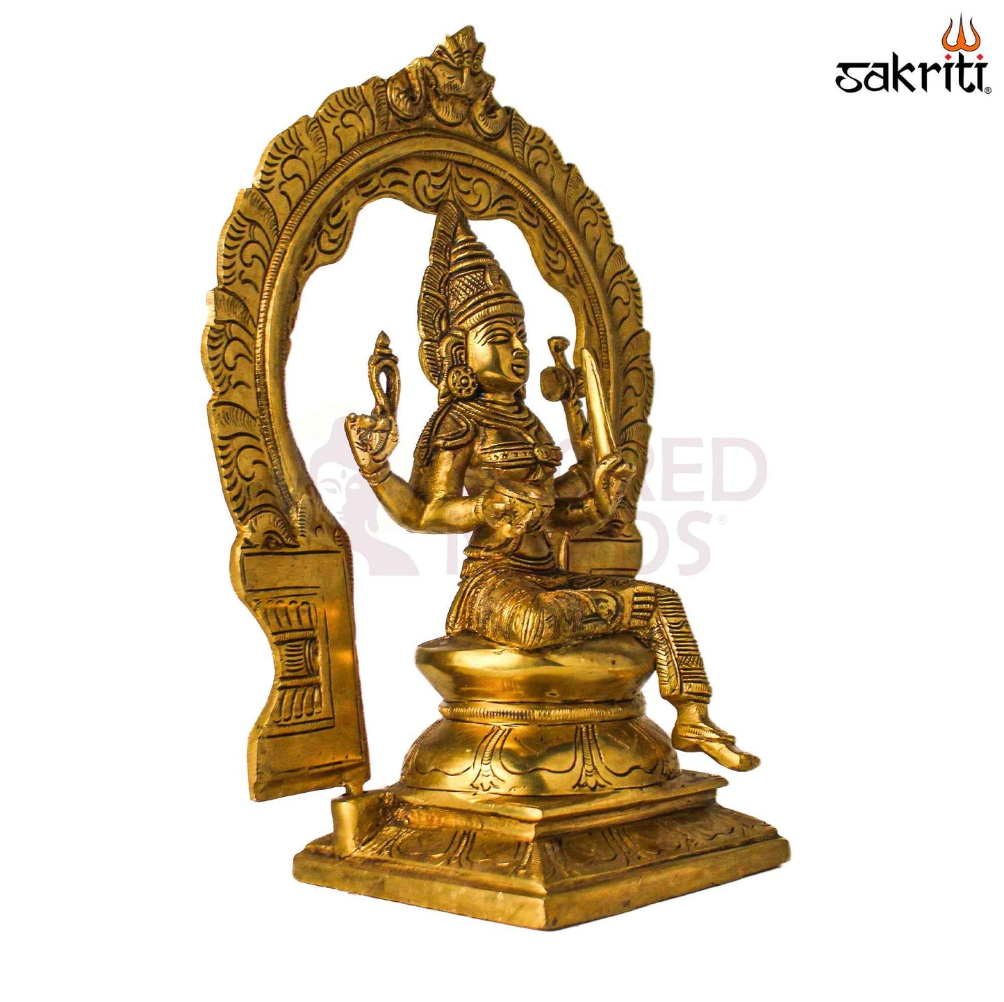 Sacred Needs Brass Frame Mariamman Idol – 12 Inch (30.5 cm) Height | Goddess Mariamman Statue with Decorative Frame for Temple & Pooja Room