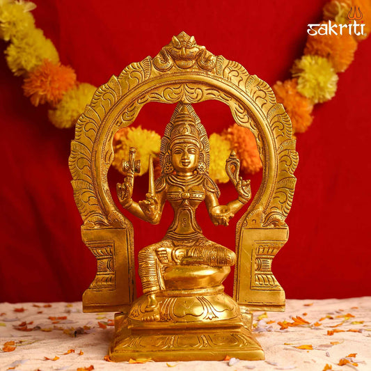 Sacred Needs Brass Frame Mariamman Idol – 12 Inch (30.5 cm) Height | Goddess Mariamman Statue with Decorative Frame for Temple & Pooja Room