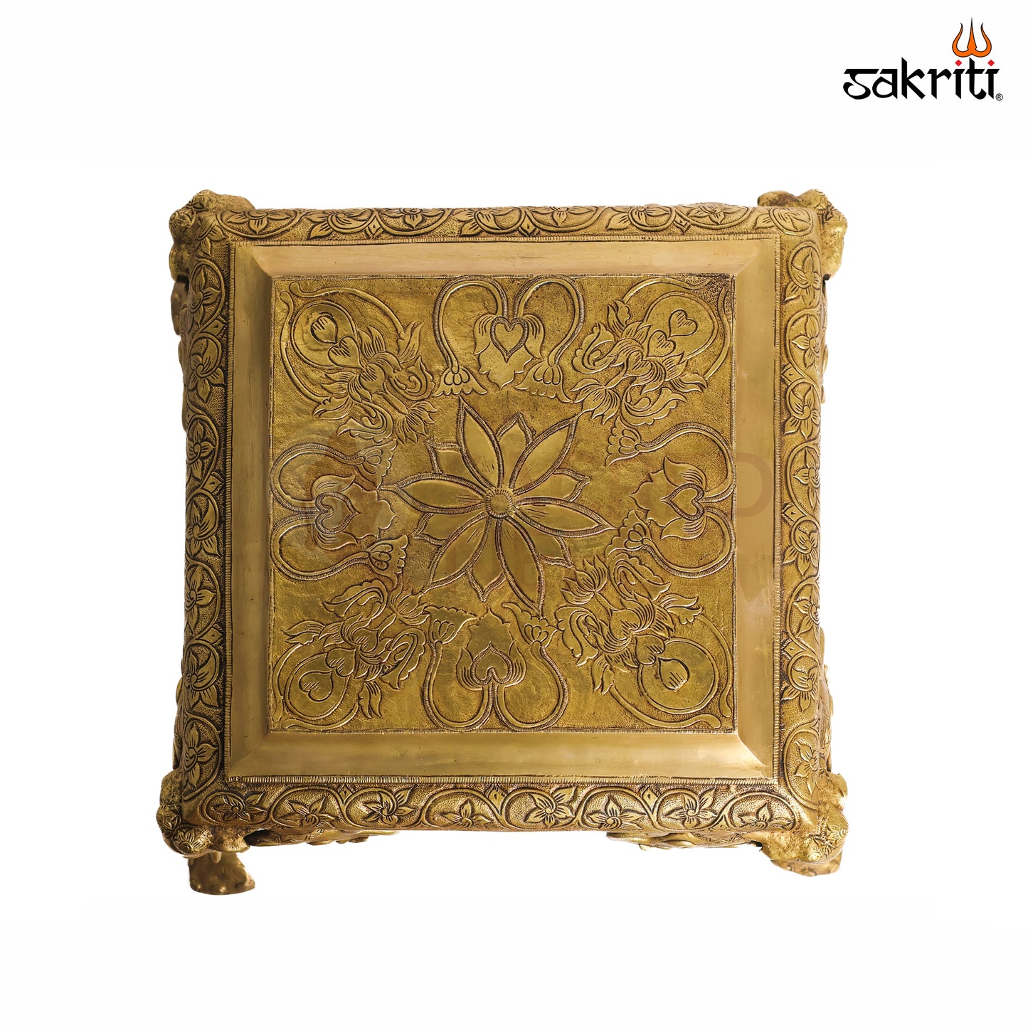 Sacred Needs Brass Table Stand – 8 Inch (20.3 cm) Height | Traditional Decorative Brass Platform Stand for Idols, Diyas & Pooja Room Décor
