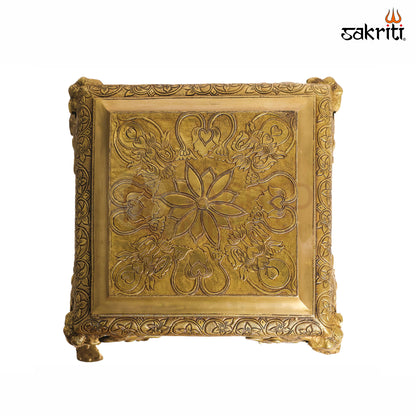 Sacred Needs Brass Table Stand – 8 Inch (20.3 cm) Height | Traditional Decorative Brass Platform Stand for Idols, Diyas & Pooja Room Décor