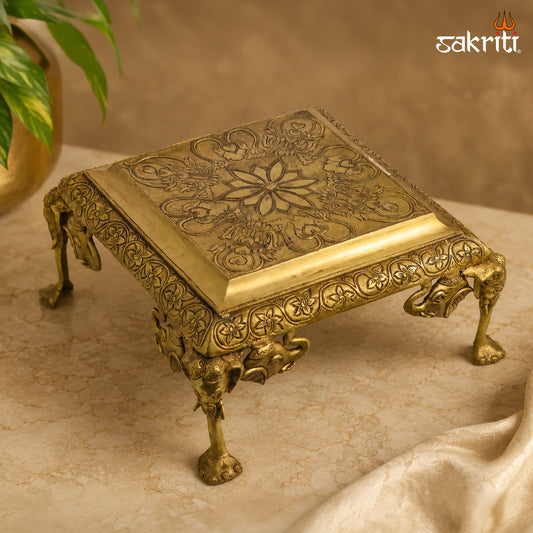 Sacred Needs Brass Table Stand – 8 Inch (20.3 cm) Height | Traditional Decorative Brass Platform Stand for Idols, Diyas & Pooja Room Décor