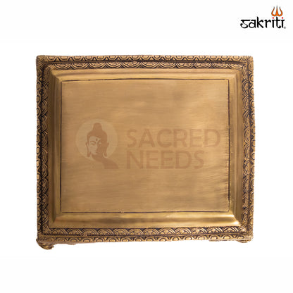 Sacred Needs Brass Decorative Table Stand – 4.5 Inch (11.4 cm) Height | Traditional Brass Platform for Idols, Lamps & Pooja Décor