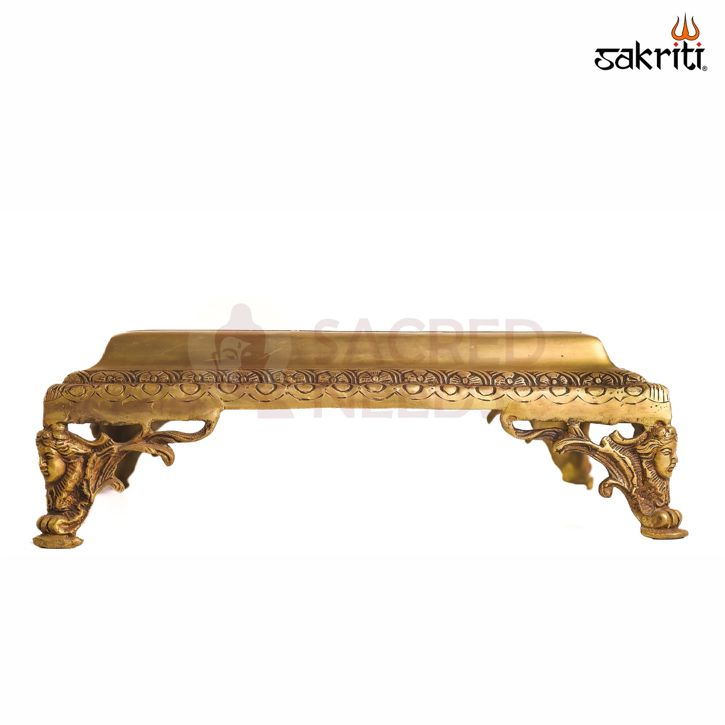 Sacred Needs Brass Decorative Table Stand – 4.5 Inch (11.4 cm) Height | Traditional Brass Platform for Idols, Lamps & Pooja Décor