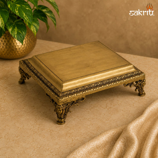 Sacred Needs Brass Decorative Table Stand – 4.5 Inch (11.4 cm) Height | Traditional Brass Platform for Idols, Lamps & Pooja Décor