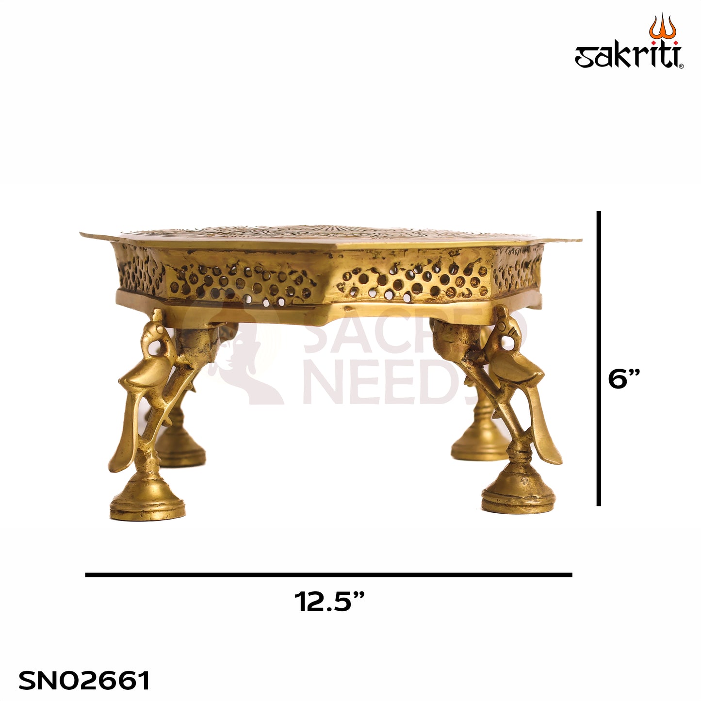 Sacred Needs Brass Pooja Table Stand – 6 Inch (15.2 cm) Height | Decorative Brass Stand for Temple, Idols & Home Décor