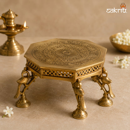 Sacred Needs Brass Pooja Table Stand – 6 Inch (15.2 cm) Height | Decorative Brass Stand for Temple, Idols & Home Décor