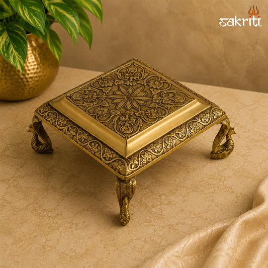Sacred Needs Brass Decorative Stand – 5 Inch (12.7 cm) Height | Traditional Brass Platform Stand for Pooja & Temple Décor