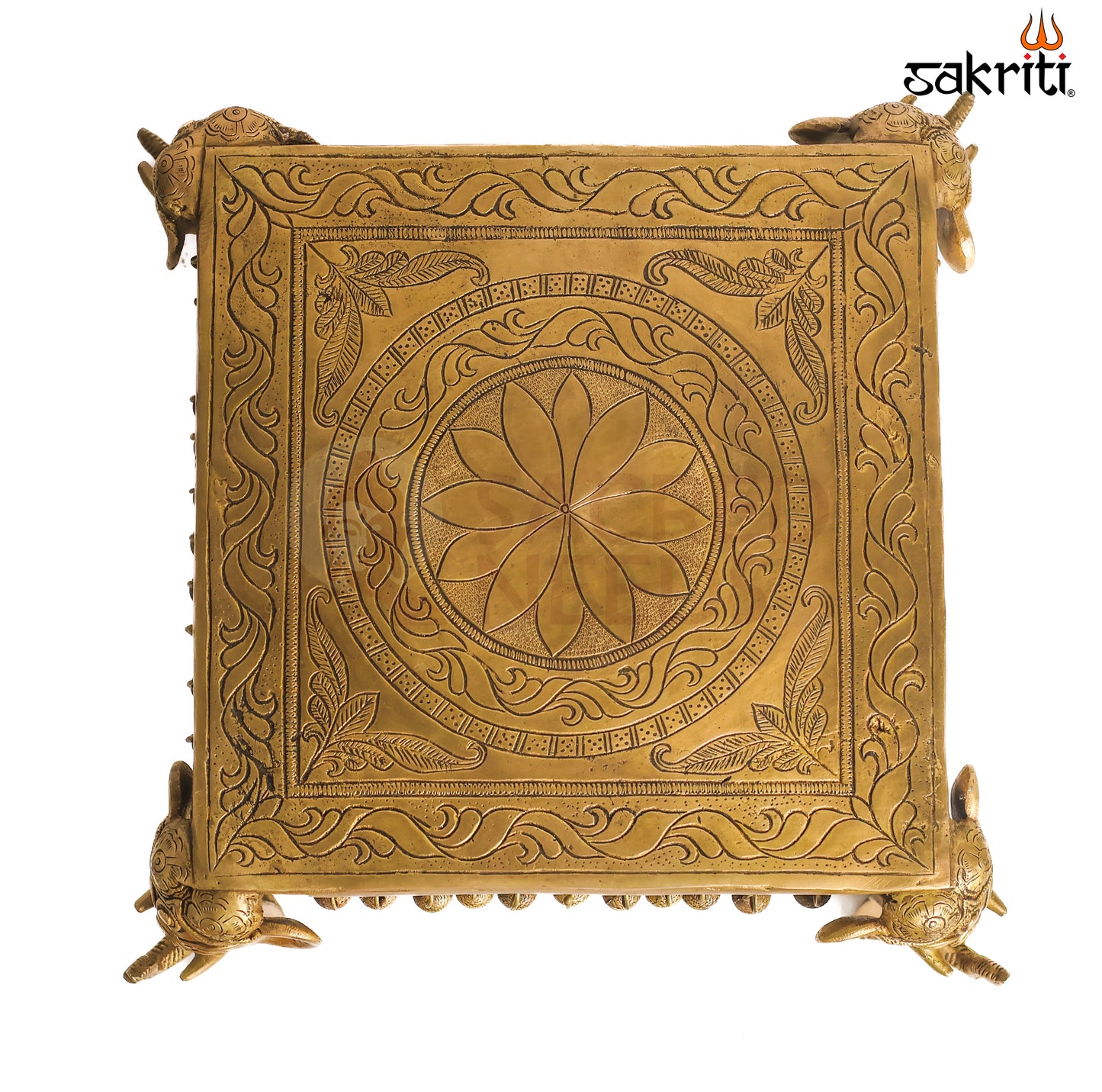 Sacred Needs Brass Temple Table Stand – 6 Inch (15.2 cm) Height | Decorative Brass Display Platform for Idols & Pooja Décor