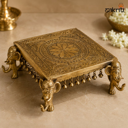 Sacred Needs Brass Temple Table Stand – 6 Inch (15.2 cm) Height | Decorative Brass Display Platform for Idols & Pooja Décor