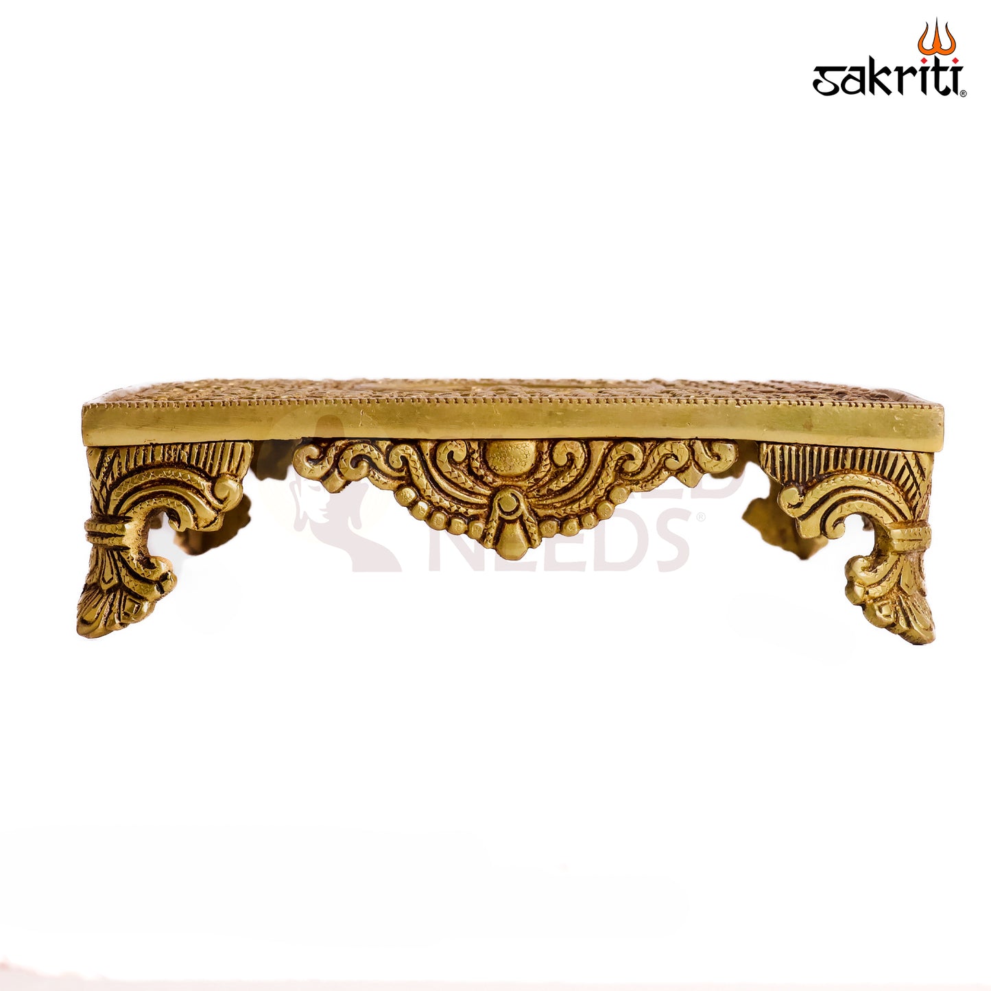 Sacred Needs Brass Pooja Table Stand – 2.2 Inch (5.6 cm) Height | Traditional Brass Pedestal Stand for Idols, Lamps & Temple Décor