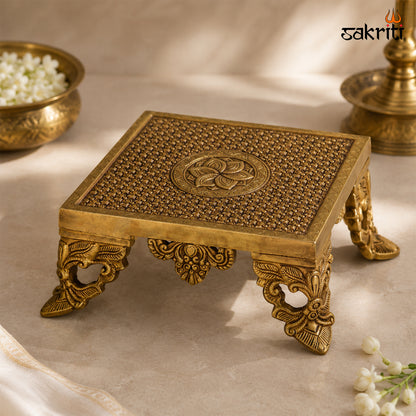 Sacred Needs Brass Decorative Table Stand – 5 Inch (12.7 cm) Height | Traditional Brass Pedestal for Idols, Lamps & Pooja Décor
