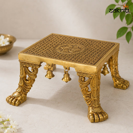 Sacred Needs Brass Traditional Table Stand – 7 Inch (17.8 cm) Height | Decorative Brass Pedestal for Temple, Idols & Home Décor