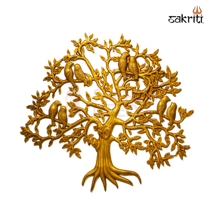 Sacred Needs Brass Tree with Birds Wall Décor – 23 Inch (58.4 cm) Height | Large Brass Tree Wall Hanging for Living Room, Entrance & Home Décor
