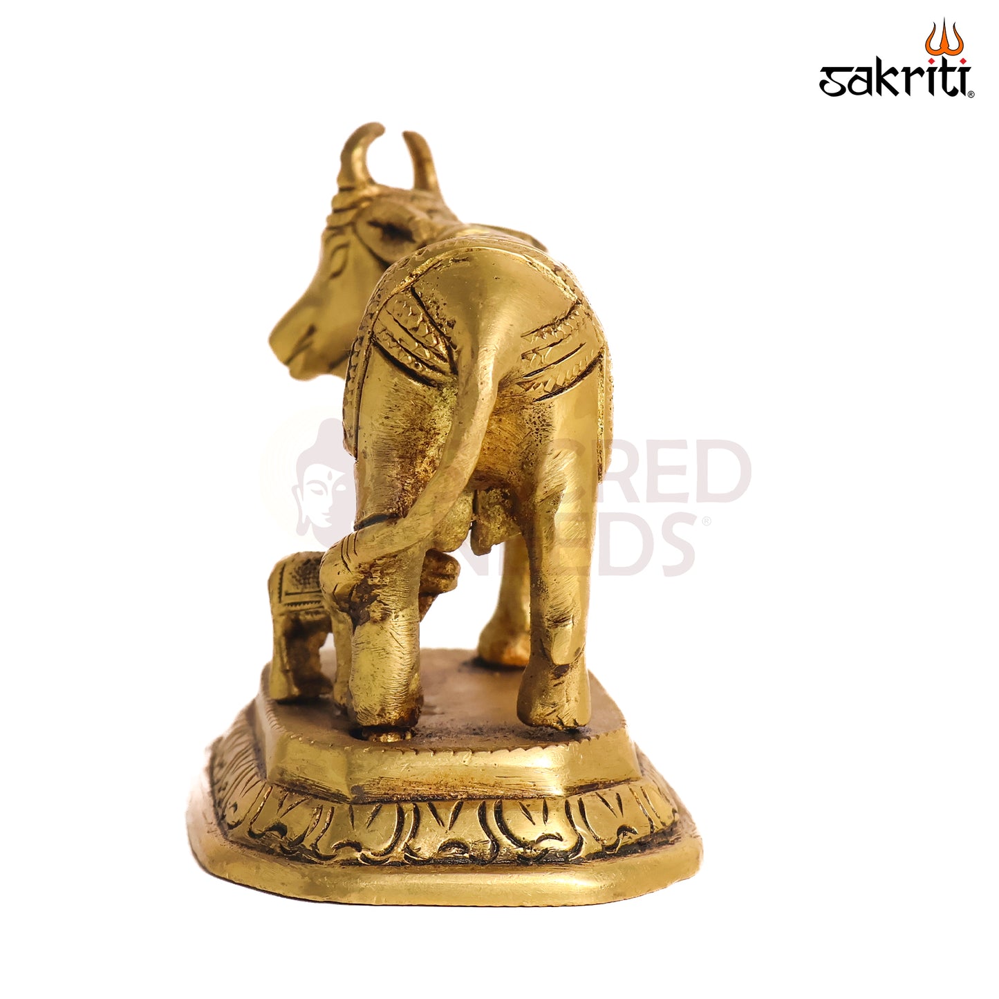 Sacred Needs Brass Cow & Calf Idol – 3.4 Inch (8.6 cm) Height | Kamadhenu Brass Statue for Pooja Room, Temple & Spiritual Décor