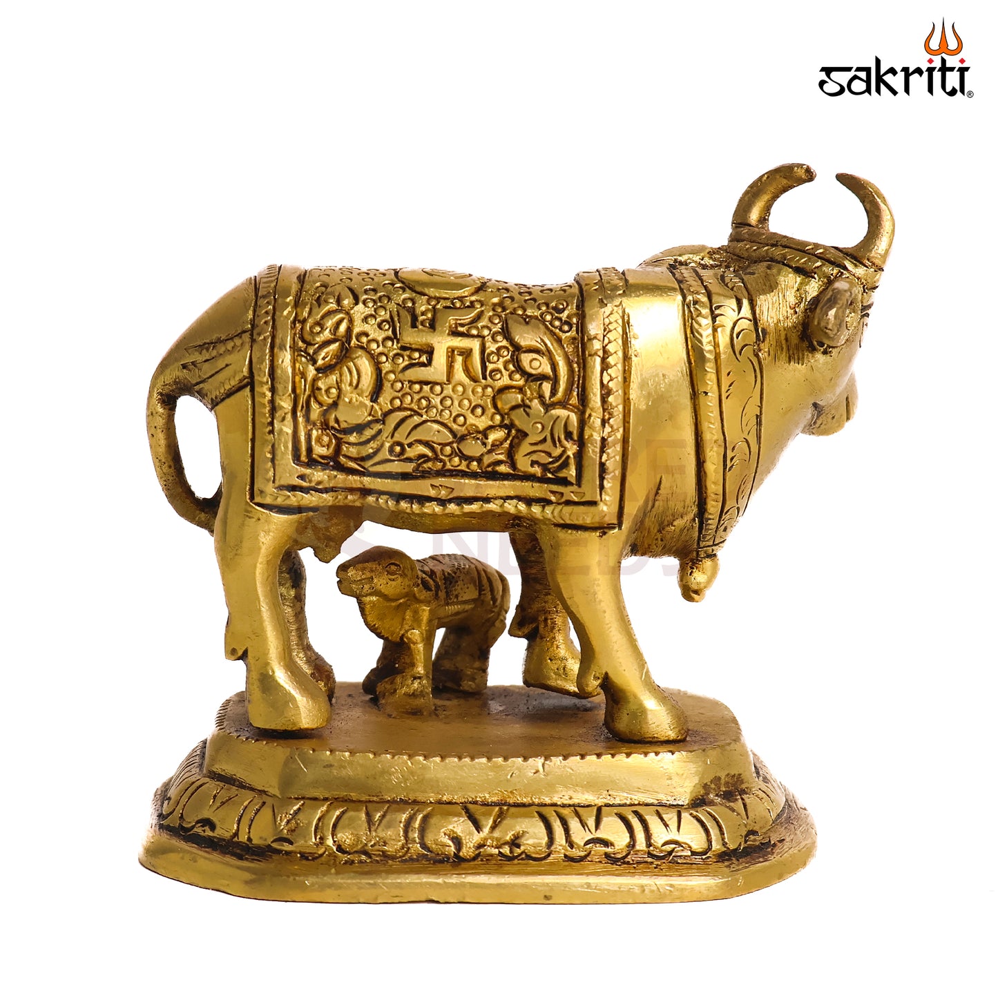 Sacred Needs Brass Cow & Calf Idol – 3.4 Inch (8.6 cm) Height | Kamadhenu Brass Statue for Pooja Room, Temple & Spiritual Décor