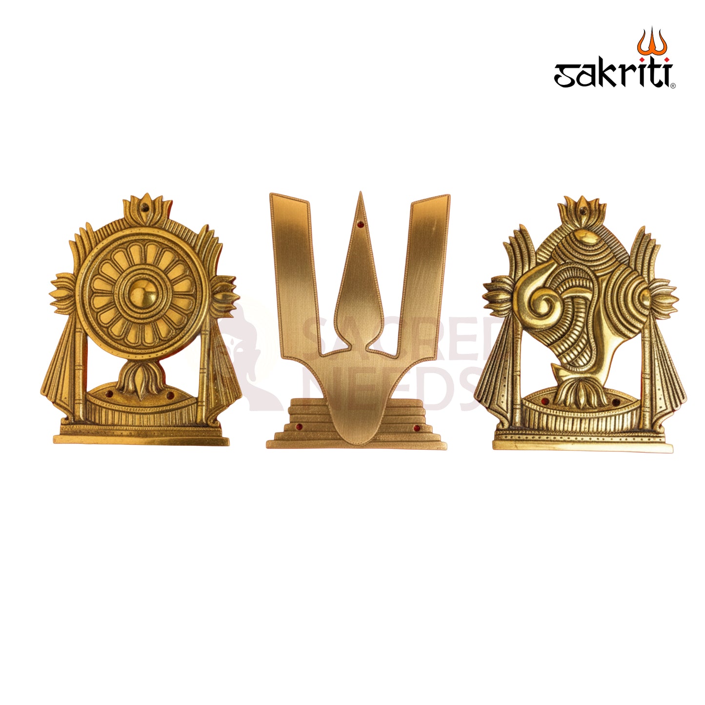Brass Shankh Chakra & Namam Wall Mount – 9.5 Inch Traditional Brass Wall Hanging for Pooja Room, Home Entrance & Vastu Decor