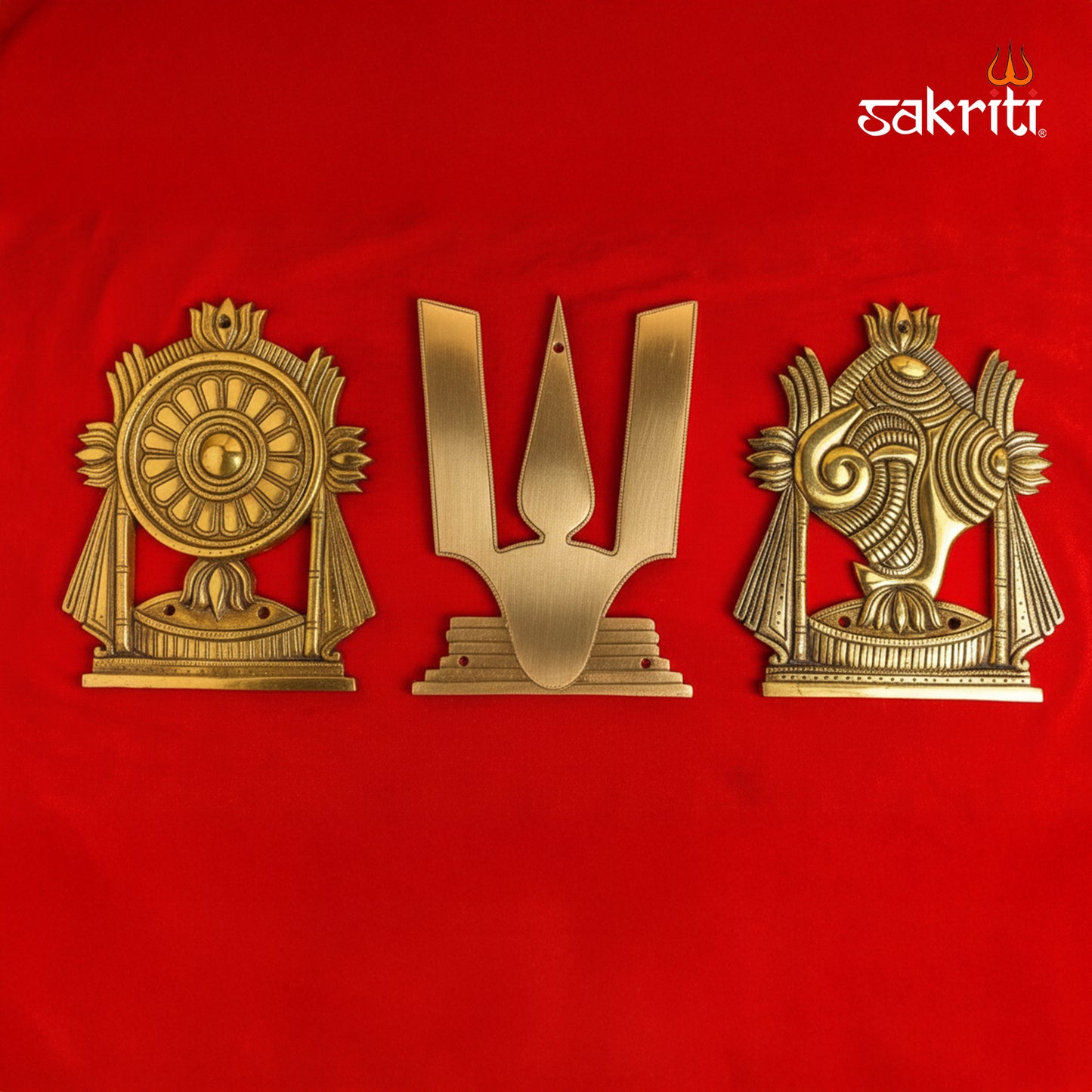 Brass Shankh Chakra & Namam Wall Mount – 9.5 Inch Traditional Brass Wall Hanging for Pooja Room, Home Entrance & Vastu Decor