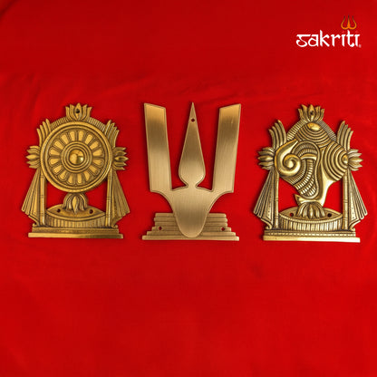 Brass Shankh Chakra & Namam Wall Mount – 9.5 Inch Traditional Brass Wall Hanging for Pooja Room, Home Entrance & Vastu Decor