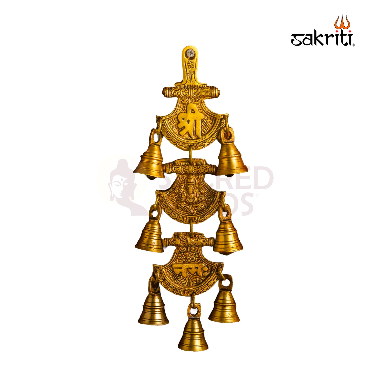 Brass Shub Labh Wall Hanging with Bell – 12 Inch Traditional Brass Wall Decor for Home Entrance, Pooja Room & Vastu