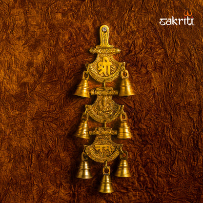 Brass Shub Labh Wall Hanging with Bell – 12 Inch Traditional Brass Wall Decor for Home Entrance, Pooja Room & Vastu