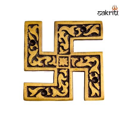 Brass Swastik Wall Mount – 2.9 Inch Traditional Brass Wall Decor for Pooja Room, Home Entrance & Vastu