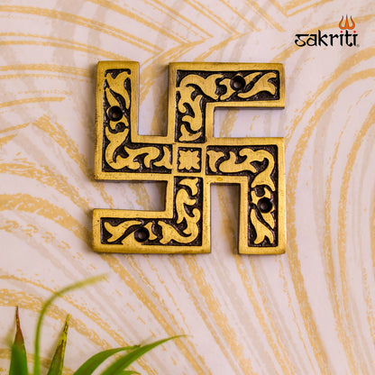 Brass Swastik Wall Mount – 2.9 Inch Traditional Brass Wall Decor for Pooja Room, Home Entrance & Vastu