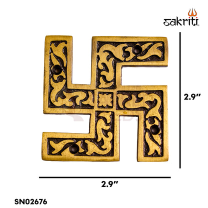 Brass Swastik Wall Mount – 2.9 Inch Traditional Brass Wall Decor for Pooja Room, Home Entrance & Vastu