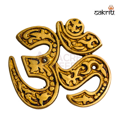 Brass Om Wall Mount – 3.2 Inch Auspicious Brass Wall Decor for Pooja Room, Home Entrance & Vastu