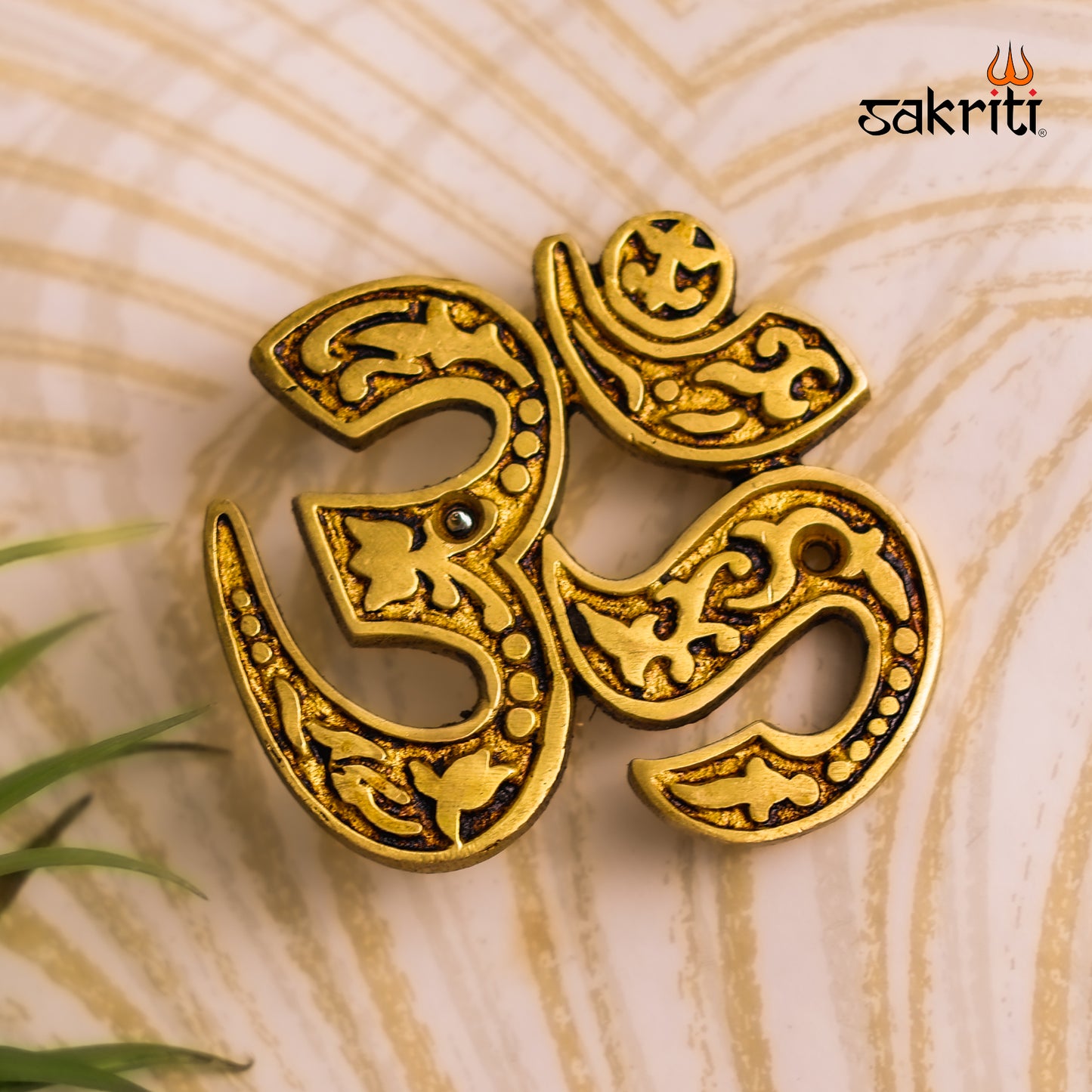 Brass Om Wall Mount – 3.2 Inch Auspicious Brass Wall Decor for Pooja Room, Home Entrance & Vastu