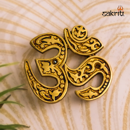 Brass Om Wall Mount – 3.2 Inch Auspicious Brass Wall Decor for Pooja Room, Home Entrance & Vastu