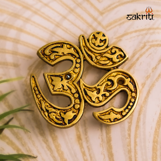 Brass Om Wall Mount – 3.2 Inch Auspicious Brass Wall Decor for Pooja Room, Home Entrance & Vastu
