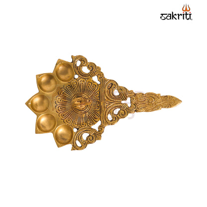 Sacred Needs Brass 5 Face Aarti Lamp – 1.9 Inch (4.8 cm) Height | Traditional Panchmukhi Brass Diya for Pooja, Temple Rituals & Spiritual Décor