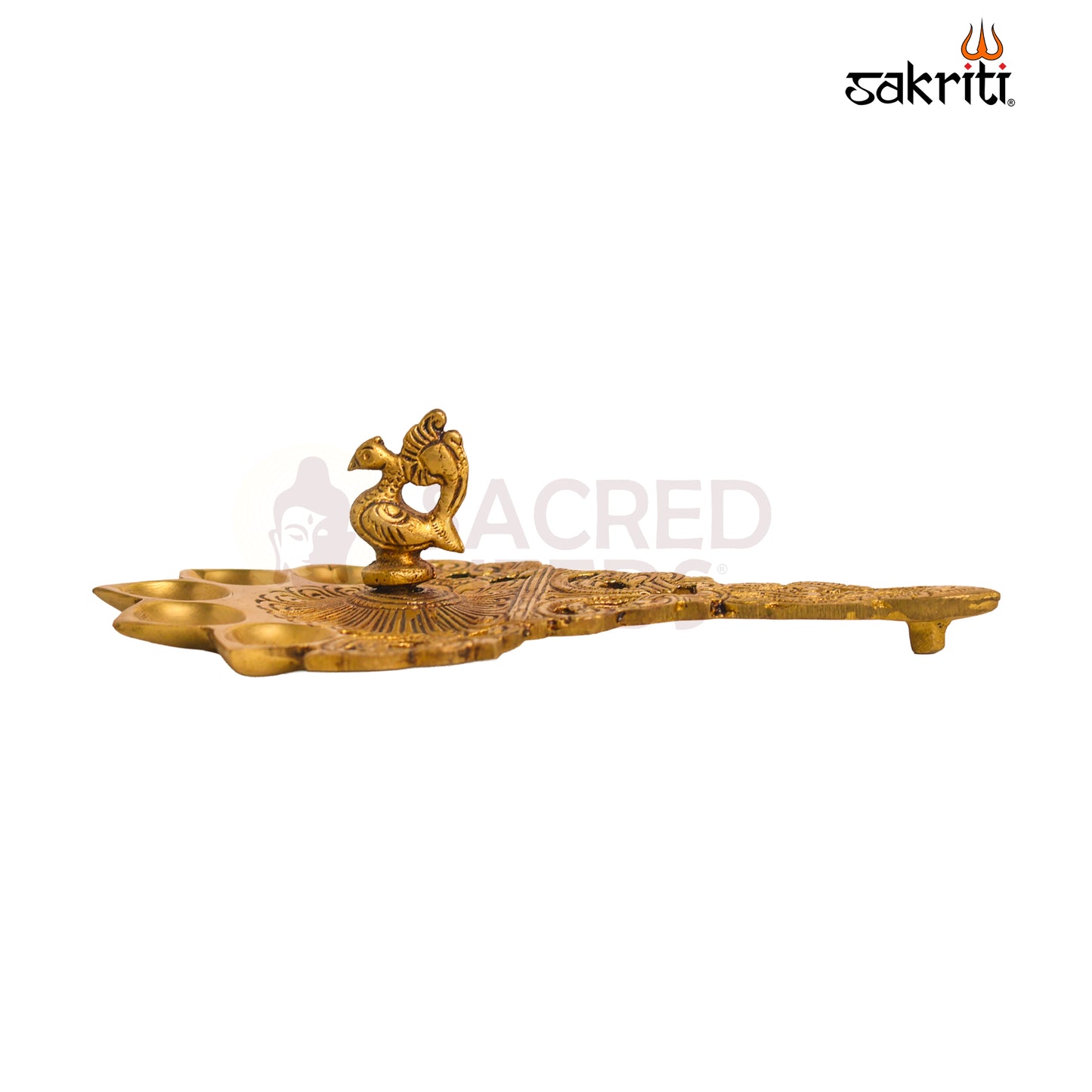 Sacred Needs Brass 5 Face Aarti Lamp – 1.9 Inch (4.8 cm) Height | Traditional Panchmukhi Brass Diya for Pooja, Temple Rituals & Spiritual Décor