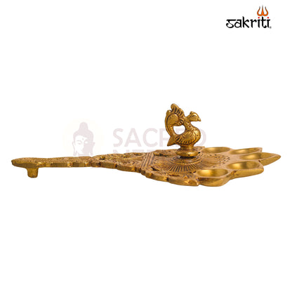 Sacred Needs Brass 5 Face Aarti Lamp – 1.9 Inch (4.8 cm) Height | Traditional Panchmukhi Brass Diya for Pooja, Temple Rituals & Spiritual Décor