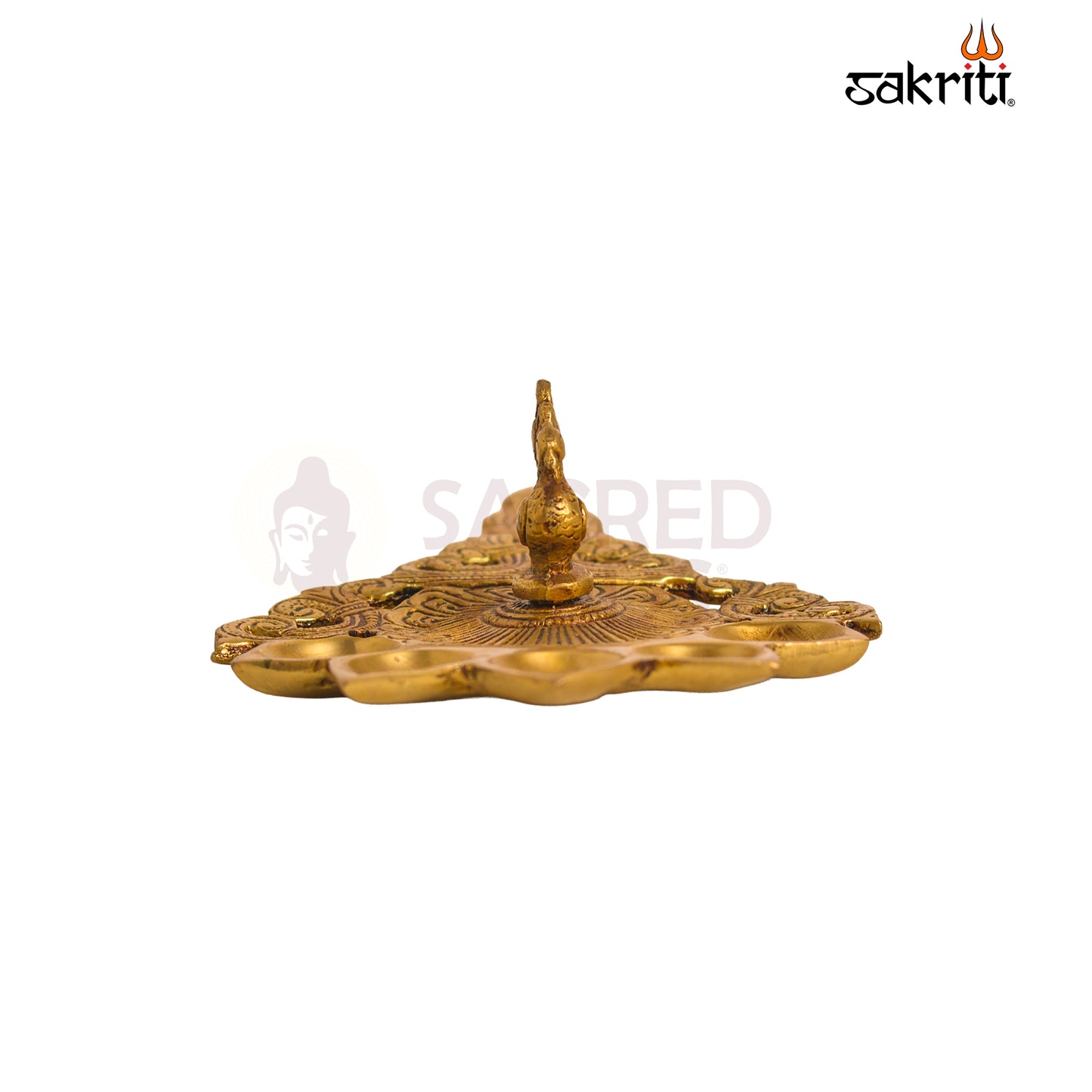 Sacred Needs Brass 5 Face Aarti Lamp – 1.9 Inch (4.8 cm) Height | Traditional Panchmukhi Brass Diya for Pooja, Temple Rituals & Spiritual Décor