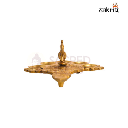Sacred Needs Brass 5 Face Aarti Lamp – 1.9 Inch (4.8 cm) Height | Traditional Panchmukhi Brass Diya for Pooja, Temple Rituals & Spiritual Décor