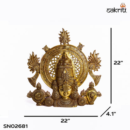 Sacred Needs Brass Balaji Head Wall Décor – 22 Inch (55.9 cm) Height | Lord Venkateswara Brass Face for Temple, Entrance & Spiritual Home Décor